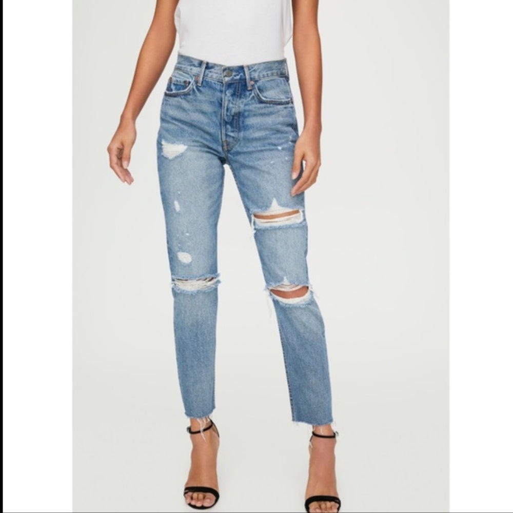 Revolve GRLFRND Karolina Cotton Ripped Straight Jeans in A Little More Love New